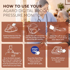 AGARO Automatic Portable Digital Blood Pressure Monitor for Home Use with Large LCD Display, Upper Arm Cuff, Accurate BP & Pulse Rate Monitoring, Memory Storage, Easy Key touch Operation