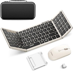 Samsers Foldable Keyboard&Mouse, Samsers Folding Bluetooth Keyboard Mouse Combo, 2.4G + BT5.0 x 2, Full-Size Portable Travel Keyboard & USB-C Rechargeable Wireless Mouse for iOS Android Windows Mac OS