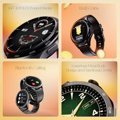 boAt Enigma Radiant Luxury Watch for Man w/1.43"(3.63 cm) AMOLED Display, AOD, Premium Metal Build, Round Dial, 200+Watch Faces, Upto 7 Days Battery Life, Fitness smartwatch for Men (Metal Black)