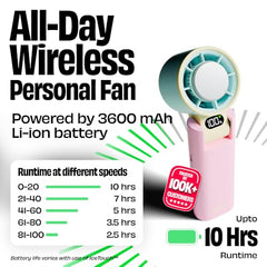 NUUK BFF Personal Hand Fan | 13000 RPM with IceTouch™ | 3600mAh Rechargeable Battery up to 10 hrs | Portable Mini Fan | 100-Speed Dial | For Travel, Office, Makeup & Outdoor | 1 Yr + 1 Month Warranty