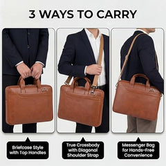EXIM Prime Laptop Bag for Men Office Use| Office Bag for Men| Vegan Leather Laptop Messenger Bag| Fits Up to 13 to 14 Inch Laptop| Business Briefcase with Handle and Shoulder Strap (Shaded Brown)