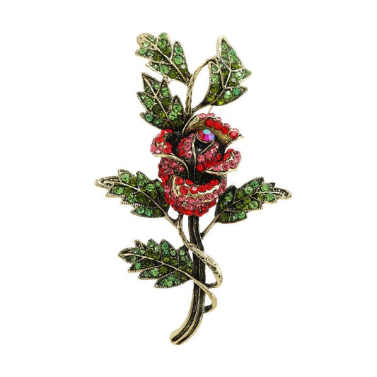SYGA Brooch Pin Fashion Crystal Rhinestone Jewellery Pin Vintage Accessories Decoration Clothing Bouquet Brooches for Bridal Women Girl (LEAF ROSE)