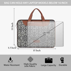 Tabelito Laptop Sleeve Bag 13" to 15.6 inch for Women Jute and Vegan Leather Office Everyday Handbags