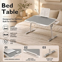 StarAndDaisy T9 Foldable Bed Table for Laptop & Study, 4-Level Adjustable Angled Tabletop, Large Desktop Surface with Anti-Slip Stopper, Tablet & Phone Slot, Storage Drawer, Stable Legs, PP & TPE