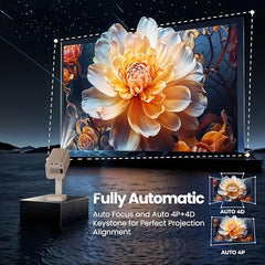 E GATE Atom 3X Projector 4k Ultra HD, Automatic Keystone & Precise Focus, 1080p Native | Rotatable Design | Android 14, Netflix Prime 11,000 Lumens, HDMI-ARC WiFi-6 BT, for Home use Egate