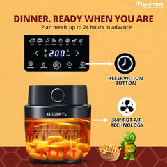 Mr. TRU Manual Air Fryer for Home | Actual 4.5 Liter | 1400 Watt | 1 Year Warranty | Uses 90% less Oil | Time & Temp Control Knobs | Glossy Black