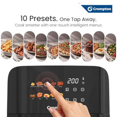 Crompton Ameo Edge 5L Digital Air Fryer, NutriGuard Technology, 10 Preset Menus, Interactive Digital Display, SilentPro Technology, Edge-to-Edge Design,1 Year Warranty (ACGAF-AMEO EDGE 5L)