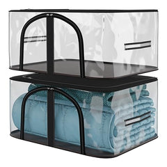 Kuber Industries Pack of 3 PVC Transparent Underbed Storage Bag | Multi-Purpose Garments Bag for Clothes-Toy | Wardrobe Bag with Handle | U Zip | Black