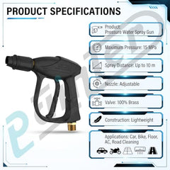 Painter Spray Gun Pressure Water Spray Gun for Car Wash & Floor Cleaning with 15 MPa High Pressure, Adjustable Nozzle, 100% Brass Valve and Adapters, Black, PCG-15