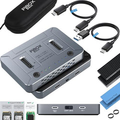 PiBOX India NVME M2 Enclosure Fan, SSD Enclosure - USB 3.2 10Gbps, Tool-Free M.2 NVMe Case, PCI-E NVMe Reader, USB-C, Supports M & B&M Keys, 2230/2242