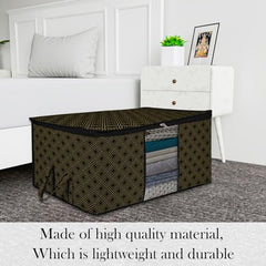 Amazon Brand - Solimo Underbed Storage Bag | Clothes Storage Organizer | Clear Window Blanket Cover | Cloth Organizer With Handle | Jute-Print Design | Large (Grey, Pack Of 3), 65 X 47 X 31 Cm