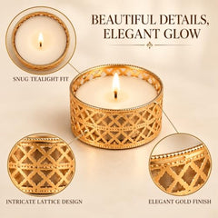 Little Blooms 12-pcs Metal Tea Light Holder - Golden Round Decorative Diya Stand | Tealight Candle Holders for Home Decor | Elegant Tealight Holder for Festivals & Special Occasions