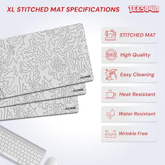 White Topographical XXL Gaming Deskmat 900x450mm – Extended Mousepad for PC