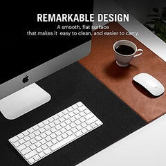 DailyObjects Combo Super Smooth Vegan Leather Reversible, Anti Slip, Water Resistent Felt Turf 2.0 Desk Mat | Vegan Leather Black Desk Tray Organiser - Set of 2