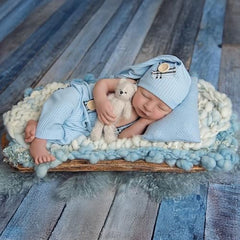 MOMISY Newborn Baby Photography Prop Outfits Solid Suspender with Cap Photo Shoot Costume for 0-6 Months (Sky Blue, 0-6 Month)
