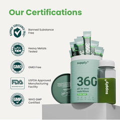 Supply6 360 Ultimate Health Powder for Women & Men | Daily Supplement with 63+Vitamins, Minerals, Probiotics, and Superfoods | Daily Greens | Gut Health supplements, Energy, Immunity(15 Servings, Green Apple)
