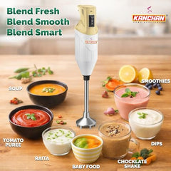 Kanchan Majesty Hand Blender with 3 Stainless Steel Blades Mincer, Whisking, Beater | Electric Blender for Kitchen with Low Noise Powerful 180W Copper Motor 2-Speed Control - 2 Year Warranty (Beige)