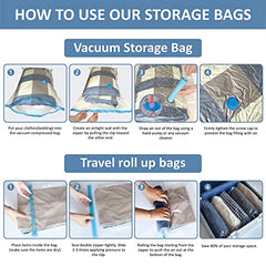 16 Travel Compression Bags Vacuum Packing, Roll Up Travel Space Saver Bags for Luggage, Cruise Ship Essentials (6 Large Roll/6 Medium Roll/4 Small Roll)