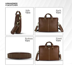 HAMMONDS FLYCATCHER Men Genuine Leather Office Bag - Laptop Bag - Padded Laptop Compartment, Fits 14 Inch Laptop - Adjustable Strap, 1 Year Warranty - Office, Travel, Daily Use - Brushwood, Brown