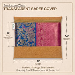 JD FRESH 12 Pcs Large Non Woven Saree Covers For Storage/Saree Bags with Zip/Multi-Purpose Lehenga Storage Bag/Clothes Covers for Dresses/Sarees/Lehengas (14x17 Inch)