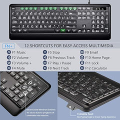 KOPJIPPOM Quiet USB Wired Computer Keyboard, Full Size with White Illuminated LED, Compatible for Windows, Mac OS Desktop, Laptop, PC, Gaming