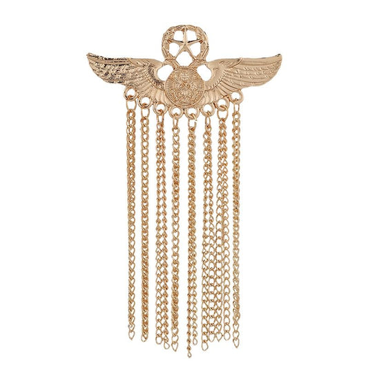 SYGA Men's & Women Suit Shirt Stud Lapel Pin Chain Tassel Brooch Pin with Crystal Chain(Coat of arms tassel gold)