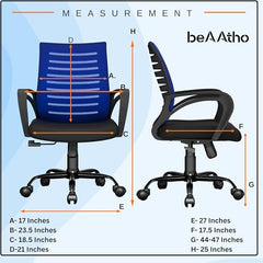 beAAtho® Verona Mesh Mid Back Ergonomic Office Chair with 3 Years Limited Warranty - Adjustable Height, Strong Metal Base, Revolving Study & Computer Chair for Work from Home (Grey)
