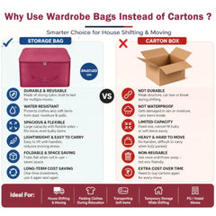 Storite 2 Pack Nylon Wardrobe Bag Underbed Cloth Storage Organizer | Moisture Proof Storage Bag, Storage box for Clothes Saree Bags, Zippered Closure & Handle - Magenta,37x34x23 cm