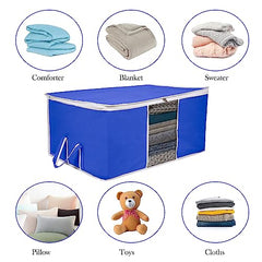 Kuber Industries Non-Woven Underbed Storage Bag|Clothes Storage Organizer|Blanket Cover With Clear Window|Zipper Closure&Handle Cloth Organizer|Plain White Border|Large|Pack Of 6|Royal Blue,32Cm,48Cm