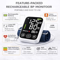 D MEDICARE® Rechargeable Blood Pressure Monitor for Home Use, Automatic Digital BP Machine with Large LED Display, USB Charging, Accurate Upper Arm BP Monitor (DMBP01-01)