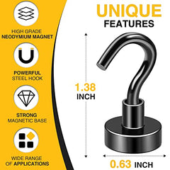 DIYMAG Magnetic Hooks 15pcs 30lbs Cruise Essentials 2026 Magnet Hook | Neodymium Heavy Duty Strong Magnets Hanging Ship Cabins Refrigerator Fridge Classroom Beach Vacation Kitchen Grills Home Tool
