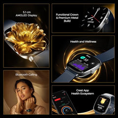 boAt Ultima Regal w/ 2.01”(5.10 cm) Crystal-Clear AMOLED Display, 1000 NITS Brightness,Premium Metal Body, Functional Crown, 100+ Sports Modes, Fitness Smart Watch for Men & Women (Steel Black)