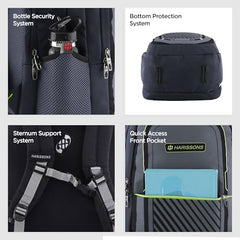 HARISSONS Verge Men’s Travel Laptop Backpack | Fits 15.6" Laptop | 40L Lightweight | USB Port, Water-Resistant, Hidden Pocket, Luggage Strap | Work, Commute & Travel (Black & Teal)