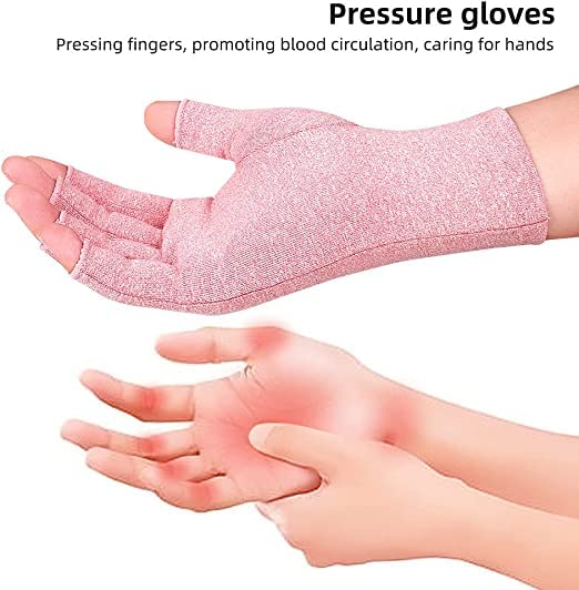 MOMISY Arthritis Gloves Women Men Hand Fingerless Compression Wrist Support Therapy Relieve Pain from Rheumatoid RSI Carpal Tunnel for Typing Dailywork-1 Pair, Pink, S