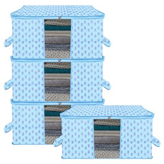 Kuber Industries Non-Woven Underbed Storage Bag|Clothes Storage Organizer|Blanket Cover With Clear Window|Zipper Closure&Handle Cloth Organizer|Plain White Border|Large|Pack Of 6|Royal Blue,32Cm,48Cm