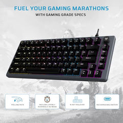 EvoFox Katana X2 TKL Gaming Mechanical Keyboards Wireless –Tri-Mode (BT/2.4G/Wired), Silent Red Switches, 1000Hz Polling Rate, Vivid and Dynamic Backlighting, 4000mAh Battery,Volume Knob (Black)