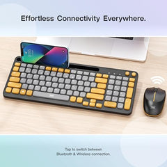 TAG KBWM 1100 Wireless 2.4GHz+Bluetooth Keyboard & Mouse Combo Kit with Tablet/Phone Holder, 98% Compact Layout, 10m Range, 1200DPI Mouse, for PC/Mobile/Tablet, Supports Windows/Mac/Linux/Android/iOS