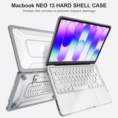 ProElite Transparent Case for MacBook Neo 13 inch 2026 Model Touch ID, Heavy Duty Honeycomb Hard Shell with Slim TPU Bumper and Fold Kickstand, Dark Blue