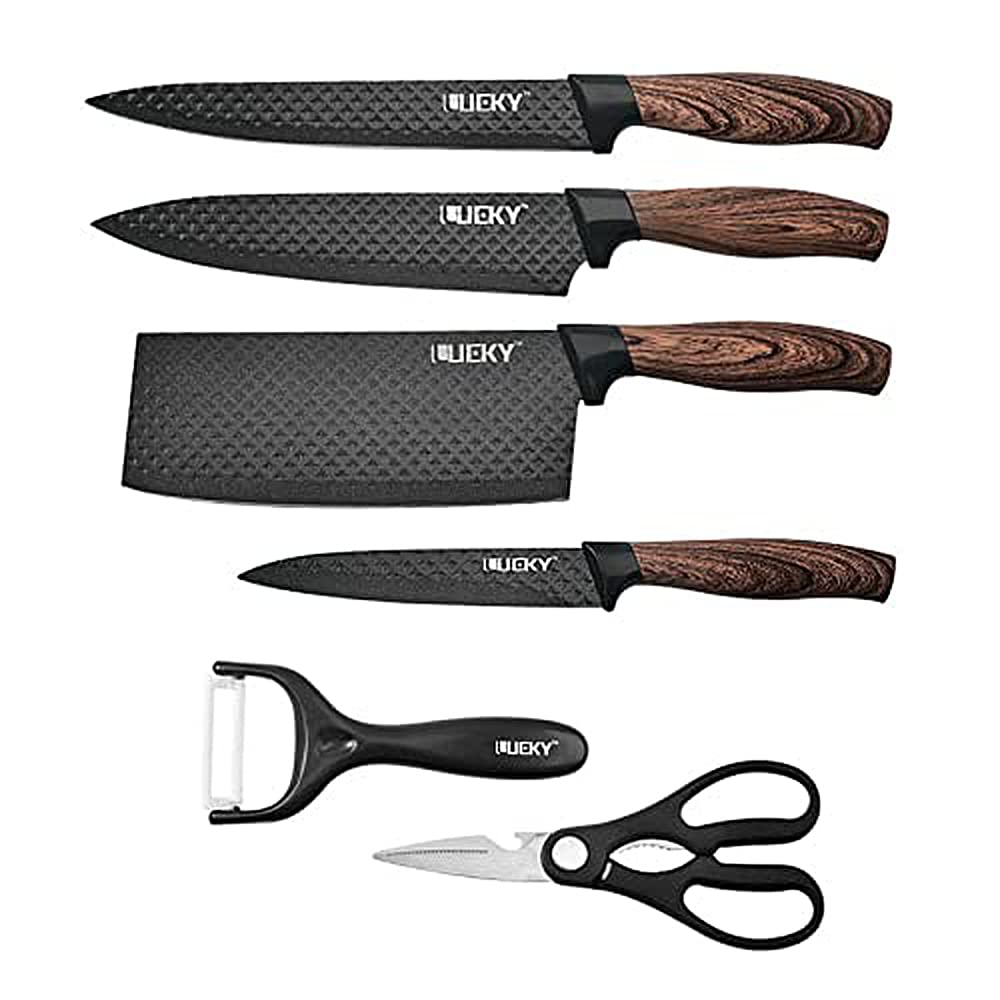 SYGA Kitchen Knife Set, 6-Piece Stainless Steel Chef Knife Set with Peeler and Scissors, Knives Sets with Gift Box for Home, Paring, Cutting and Cooking- Pack of 6