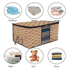 Kuber Industries Non-Woven Underbed Storage Bag | Clothes Storage Organizer | Blanket Cover With Clear Window | Zipper Closure & Handle Cloth Organizer | Check-Design | Large | Pack Of 4 | Cream
