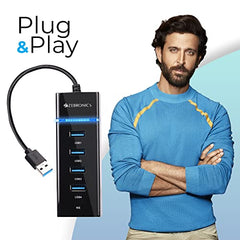 ZEBRONICS 180HB USB HUB, 3 Ports, USB 3.0, Transfer Speeds Upto 5 Gbps, Lightweight Design, Multi OS Compatible, Plug and Play