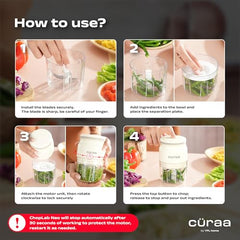 CÜRAA Chopper Electric for Kitchen | ChopLab Neo USB Vegetable Chopper for Kitchen Use by Chef Sanjyot Keer | Rechargeable Chopper with Stainless Steel Blades, 250ml, Beige