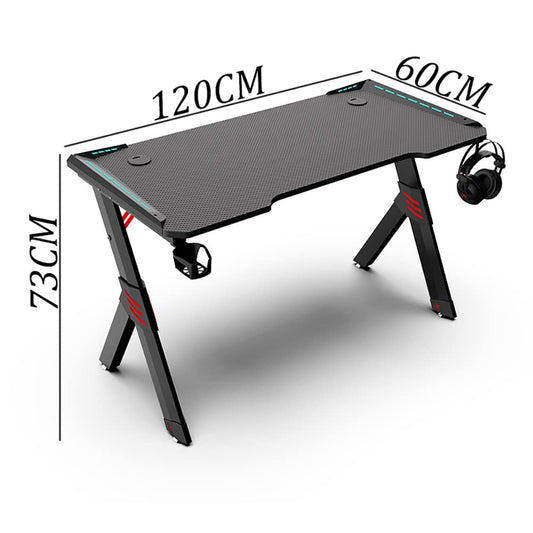SYGA Gaming Table Desktop Y-Shape Computer Desk with RGB LED Lights with Headphone Hook Cup Holder Gamer Workstation (120 X 60 X 73 CM Black)