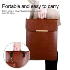 SwooK 15-16 Inch Laptop Sleeve with Handle & Pouch – Waterproof PU Leather Slim Case Compatible with MacBook Pro 16", Dell XPS 15, Lenovo, HP, ASUS – Scratch Resistant, Velvet Lined- Coffee