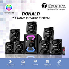 TRONICA Donald Upgraded PRO 7.1 65W Home Theatre System with RGB LED Lights, Remote Control, Bluetooth Speaker Set, FM, Pendrive,Smart TV Support