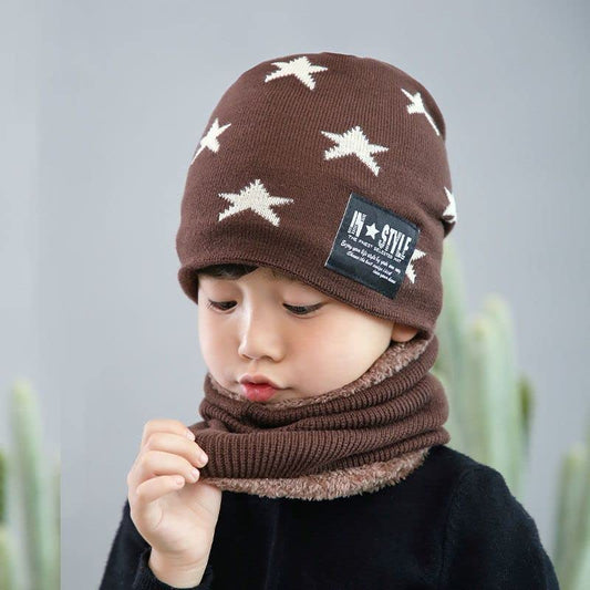 MOMISY Kids Winter Hat and Scarf Set, 2Pcs Warm Knit Beanie Cap and Scarf for 5-10 Years Old Boys and Girls (Brown S)