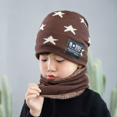 MOMISY Kids Winter Hat and Scarf Set, 2Pcs Warm Knit Beanie Cap and Scarf for 5-10 Years Old Boys and Girls (Brown S)