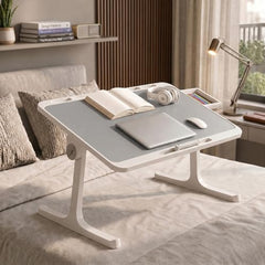 StarAndDaisy T9 Foldable Bed Table for Laptop & Study, 4-Level Adjustable Angled Tabletop, Large Desktop Surface with Anti-Slip Stopper, Tablet & Phone Slot, Storage Drawer, Stable Legs, PP & TPE