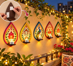 Wooden Jharokha Wall Hanging Tea Light Holder – Traditional Diya Stand & Floating Shelf for Pooja Room, Living Room, Balcony & Temple Décor | Diwali Decoration Items for Home & Main Door (WJH-11)
