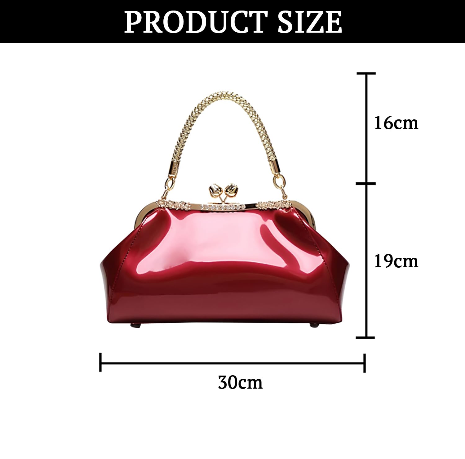 SYGA Women's Glossy Patent Leather Handbag Kiss Lock Purse Top Handle Handbag Suitable Gift for a festival,occasion,Birthday(BURGUNDY)